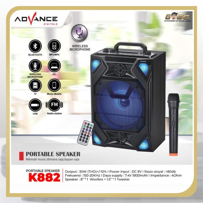 ADVANCE PORTABLE SPEAKER 8" K882 ORIGINAL GARANSI