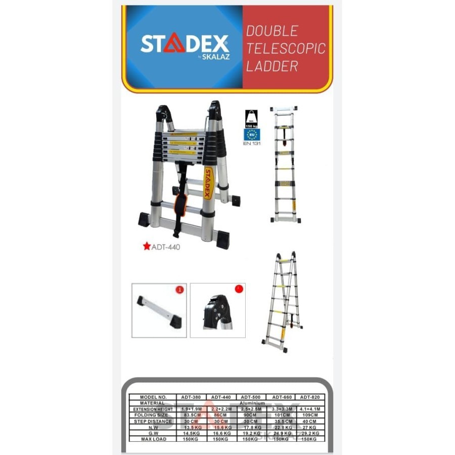 Tangga Teleskopik Double 3,3 m + 3,3 m = 6,6 mtr Merk STADEX by Skalaz