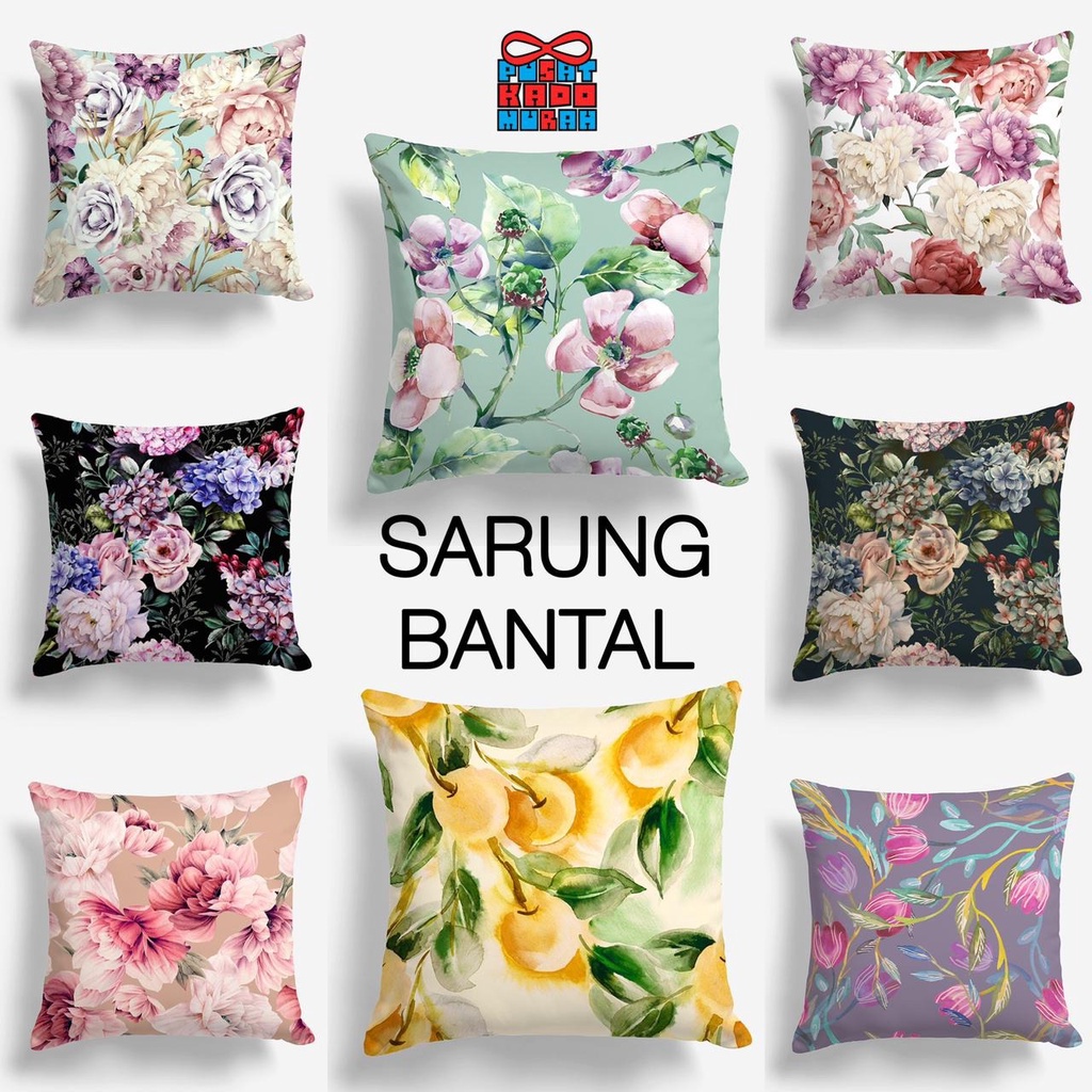 COVER SARUNG Bantal Sofa Print Motif Bunga Pastel Floral Flower 40x40 cm - Pusat Kado Murah