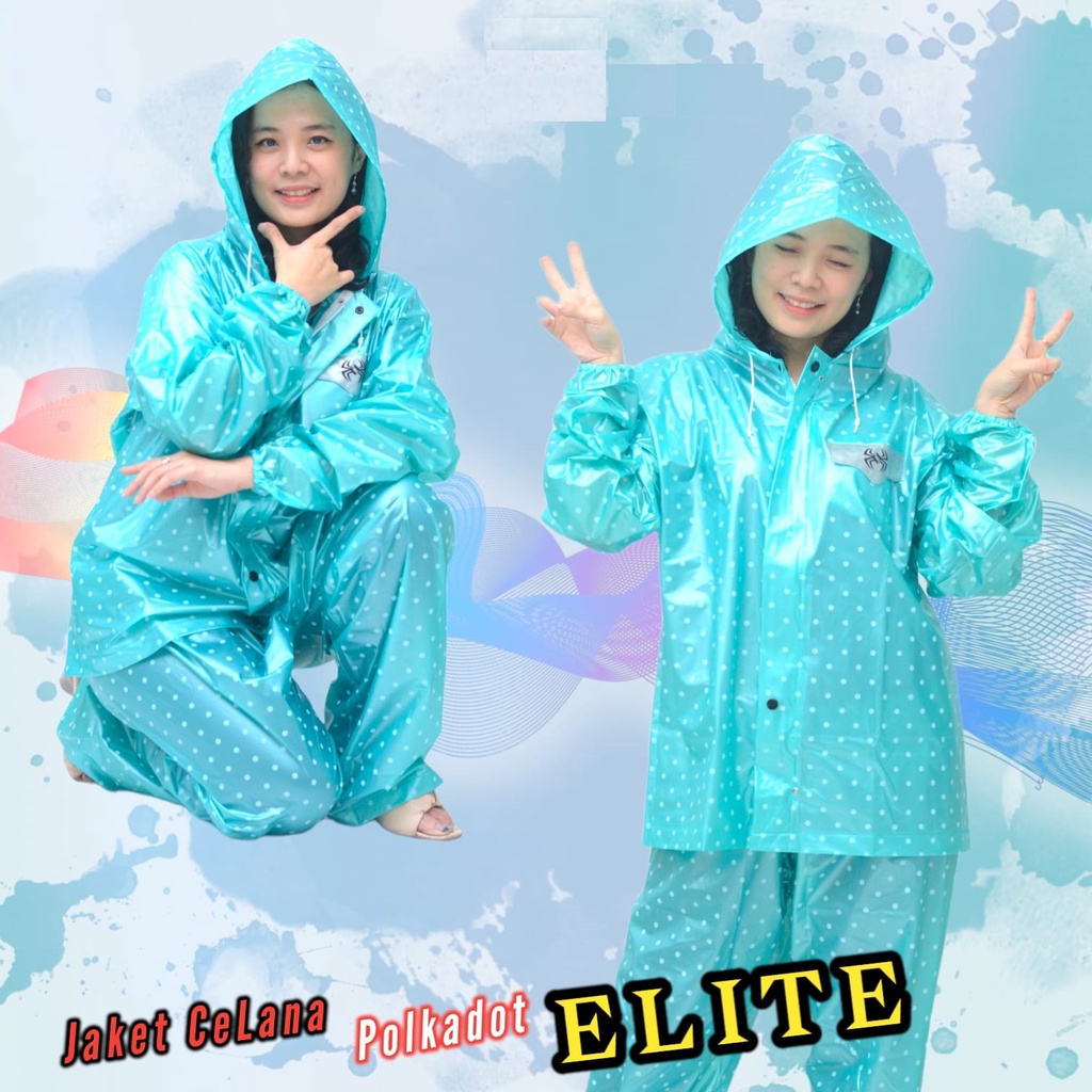 Jas Hujan Wanita Polkadot Setelan Jaket Celana Elite Spin Terbaru Cakep