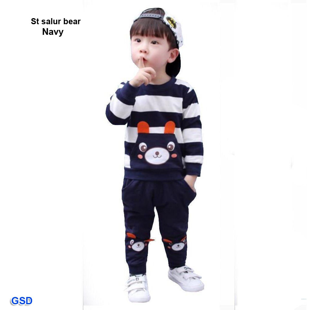 St salur bear/setelan baju dan celana anak laki murah/fashion anak lucu/baju anak motif beruang