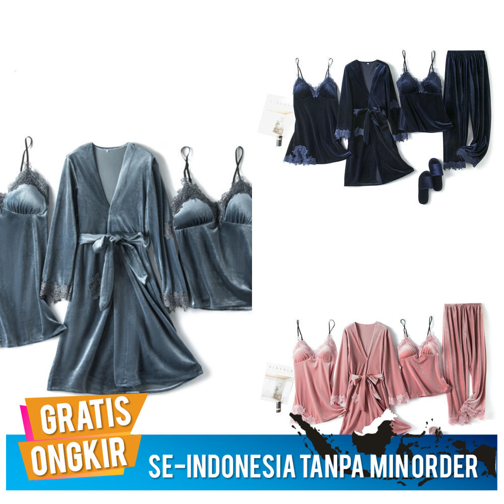 Baju Tidur Wanita Terbaru 2020 Four Piece Pajamas seksi dengan bantalan dada