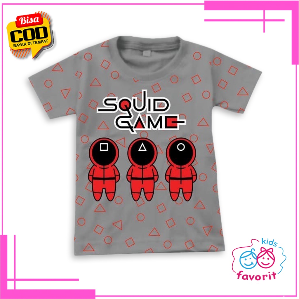 Favorit kids baju kaos anak laki laki dan baju anak perempuan lengan pendek Squidgame abu abu