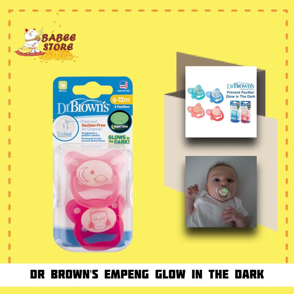 BABEE DR BROWN'S EMPENG BAYI PACIFIER GLOW IN THE DARK SMUA LEVEL - STAGE 1 &amp; STAGE 2