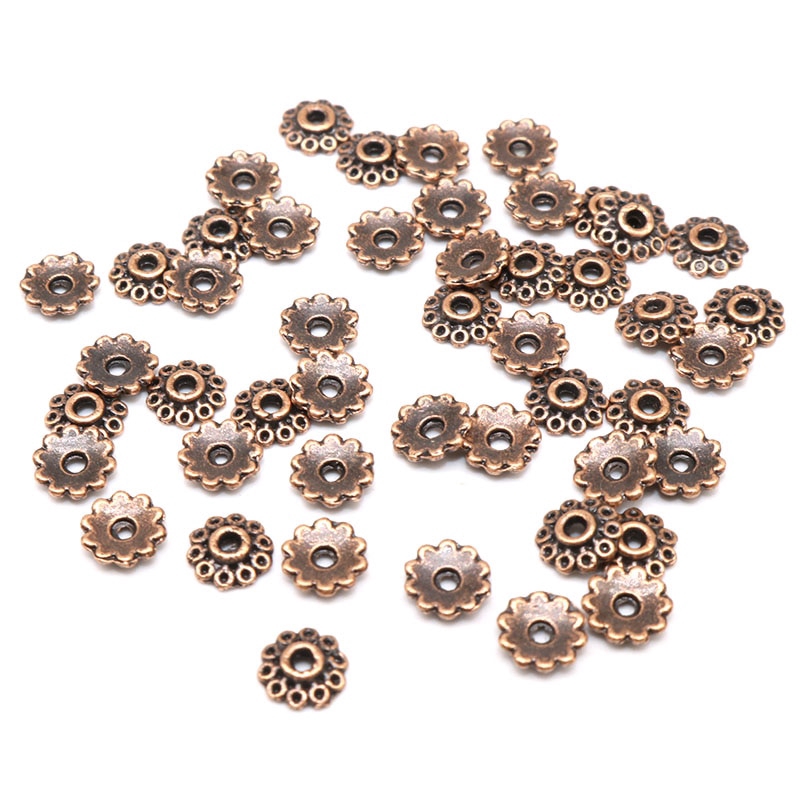 100 / 200 Pcs Manik-Manik Spacer Bahan Alloy Motif Bunga Ukuran 5mm