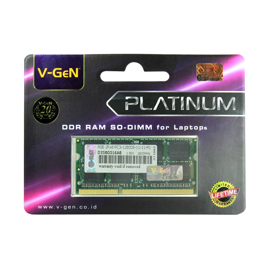 RAM DDR3 DDR3L SODimm V-GeN 8GB PC12800/1600Mhz (Memory Laptop VGEN)