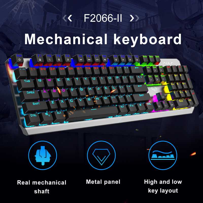 Keyboard Gaming Mechanical AULA F-2066 II Blue Switch - Metal Panel
