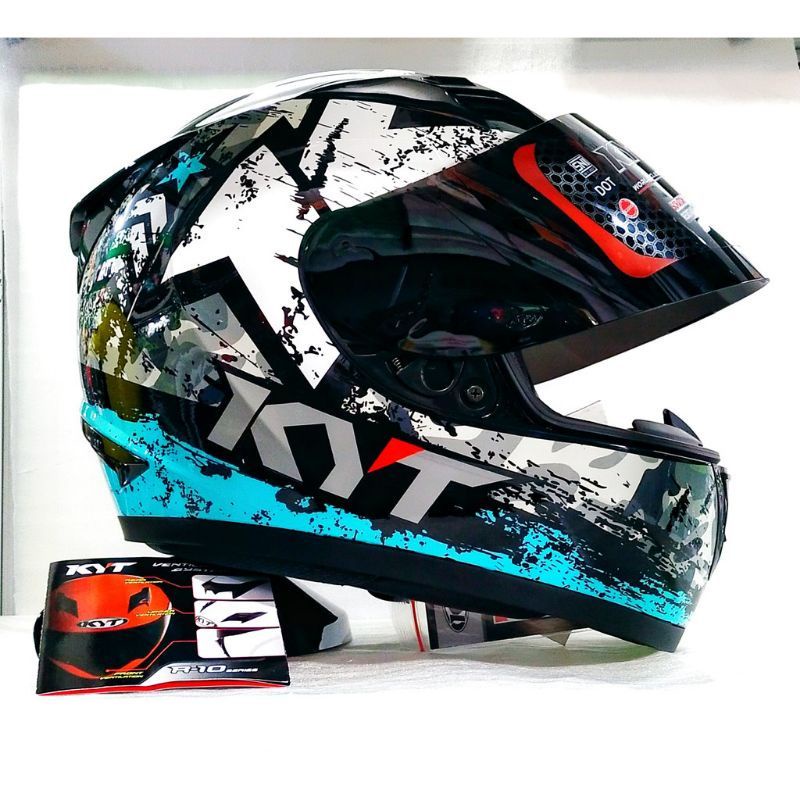 HELM KYT R10 SERI 3 BLAK/BLUE AQUA PAKET GANTENG-Aqua blue