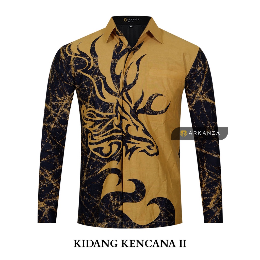 BATIK ARKANZA Motif KIDANG KENCANA Hem Atasan Kemeja Baju Batik Pria Cowok Produsen Slimfit Memakai Furing Lengan Panjang Lengan Pendek Original Asli