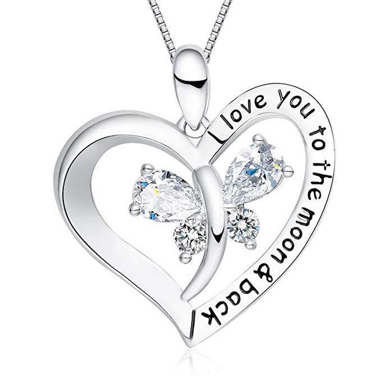 [Ready Stock]Fashion Butterfly Diamond Love Pendant Simple Silver Necklace