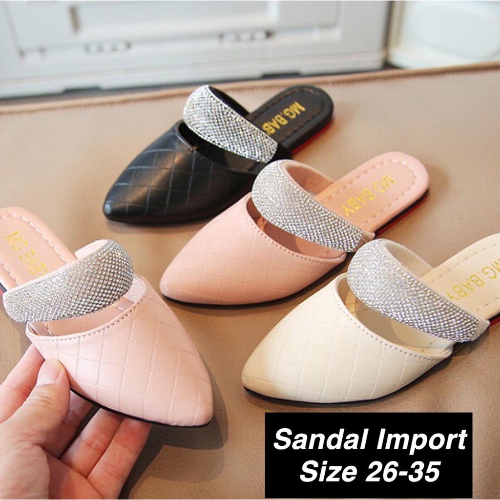 (LOLI-JKT) SD-603 SANDAL IMPORT ANAK BLING SLIDE UJUNG LANCIP SIZE 26-35