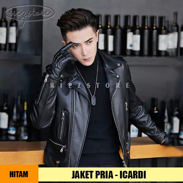 RZS x ICARDI - Jaket Pria PU-Leather Premium Original Branded Bahan Semi Kulit Sintetis Viena Cowok 