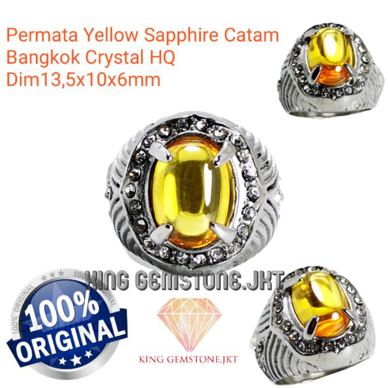 Cincin Pria COD-Batu Permata yellow sapphire Catam Asli Bangkok Super crystal HIGH QUALITY