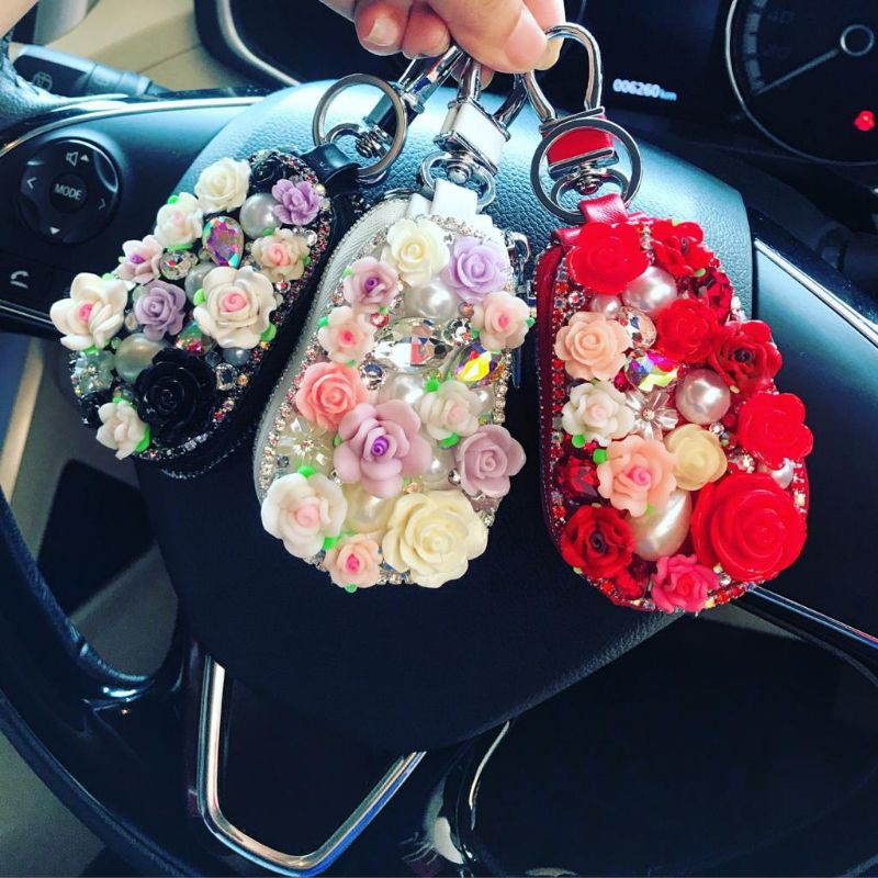 DOMPET KOTAK // Gantungan Kunci Mobil DAD crown canel bling blink impor kulit bunga
