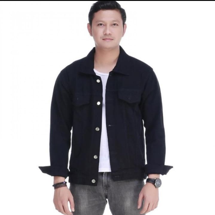 Jaket jeans denim pria dewasa warna hitam / black