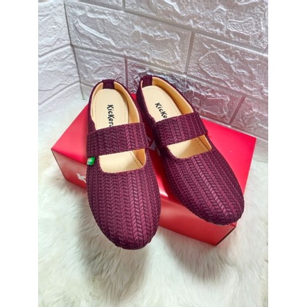 Sepatu Selop Wanita Bahan Rajut Warna Maroon