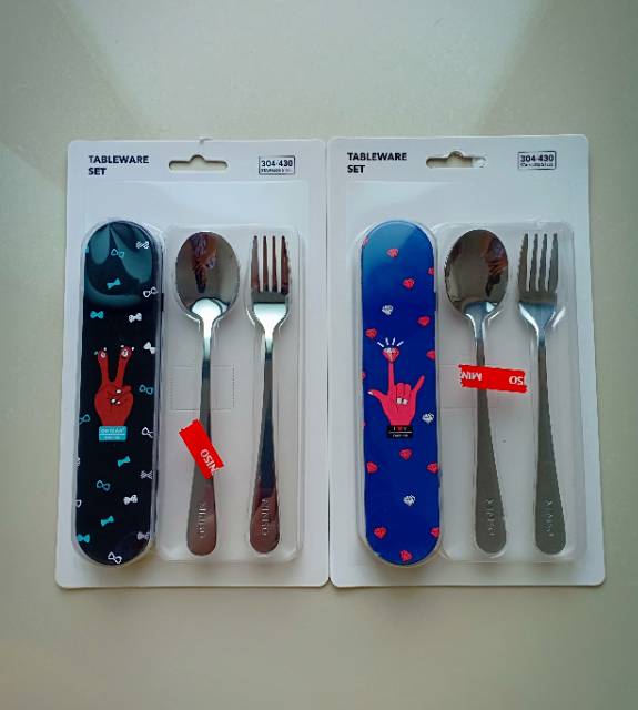 MINISO PERLENGKAPAN MAKAN SENDOK PLUS GARPU PLUS KOTAK THREE SETS TABLEWARE