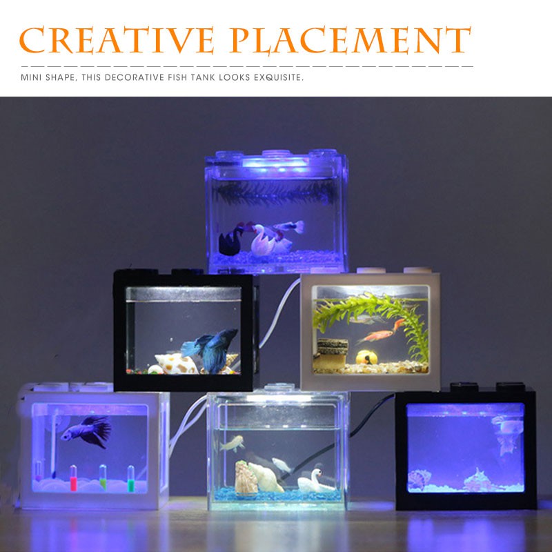 Aquarium Mini Lego Block 4 Side Windows 12x8x10cm with White LED - TOP4