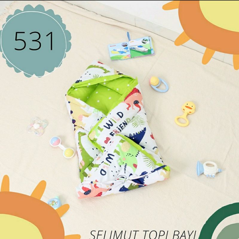 Selimut topi bayi hoodie 2 motif bolak balik + tas mika kado lahiran terbaik 1