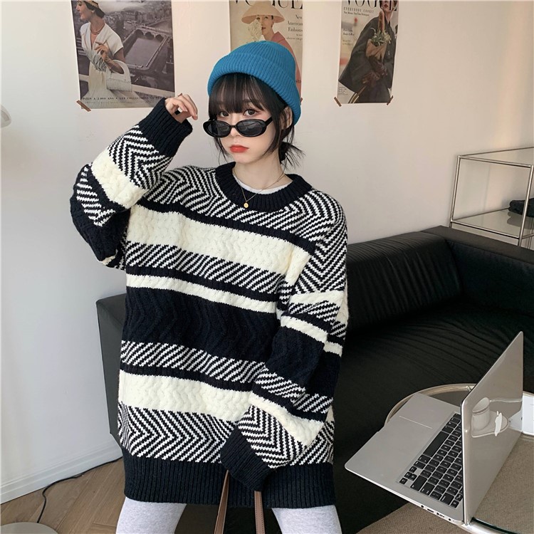 YIU YIU Rajut - Knitwear Oversize Wanita Korea Lengan Panjang Outer Rajut