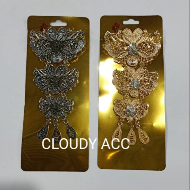 Bross 3 susun juntai model kupu kupu warna GOLD dan SILVER BAKAR cantik