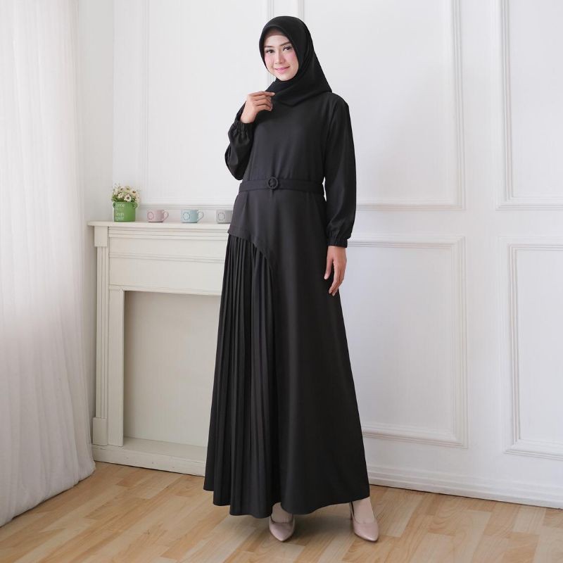 dress queen hitam polos / gamis hitam polos / gamis lebaran