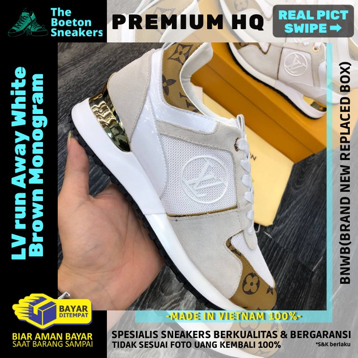 Sepatu Louisevuitton LV run Away Original White Brown Monogram Sneakers Wanita Sneaker Fashion Cewek