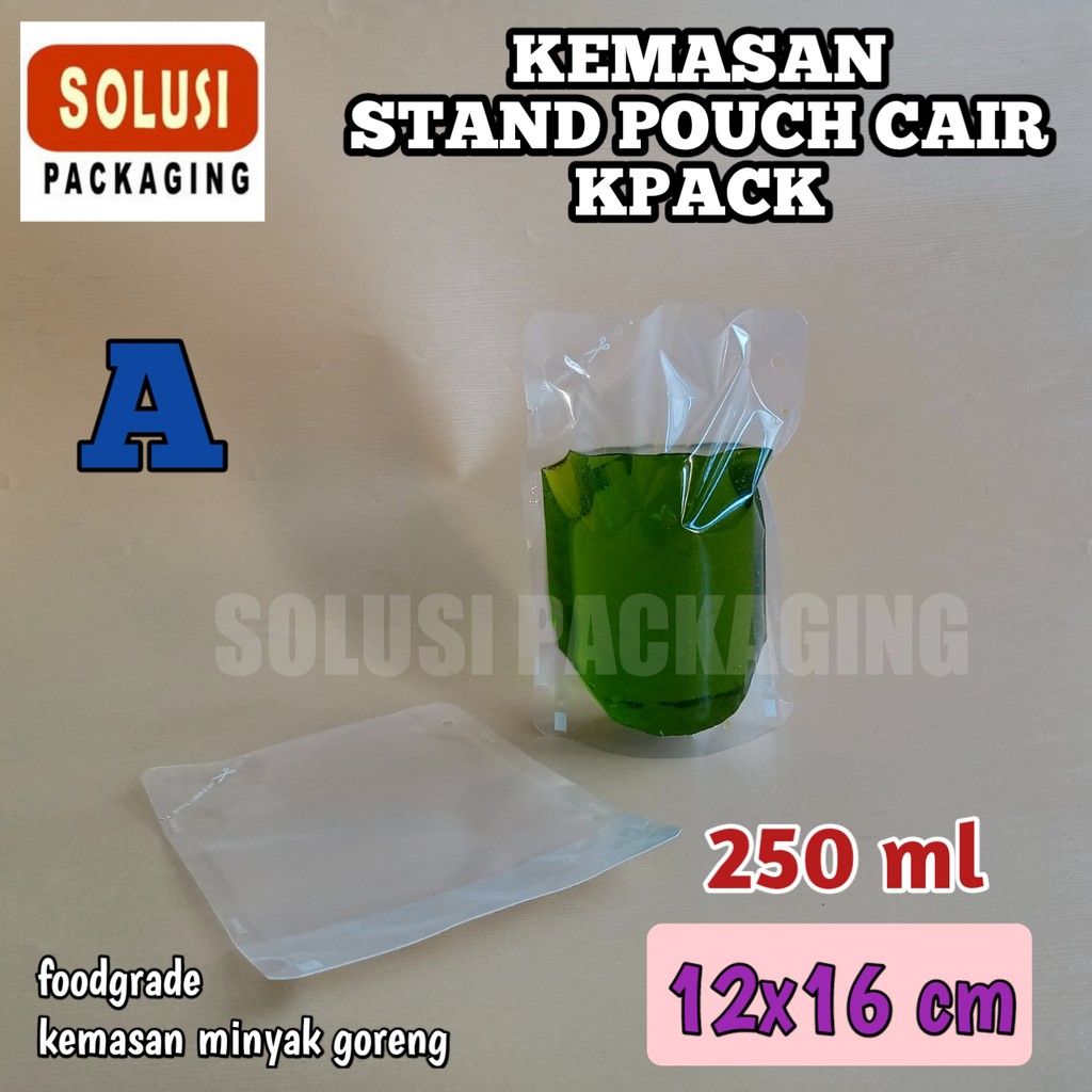 STANDING POUCH PLASTIK KEMASAN 250ml CAIR CAIRAN MINYAK SUSU KPACK