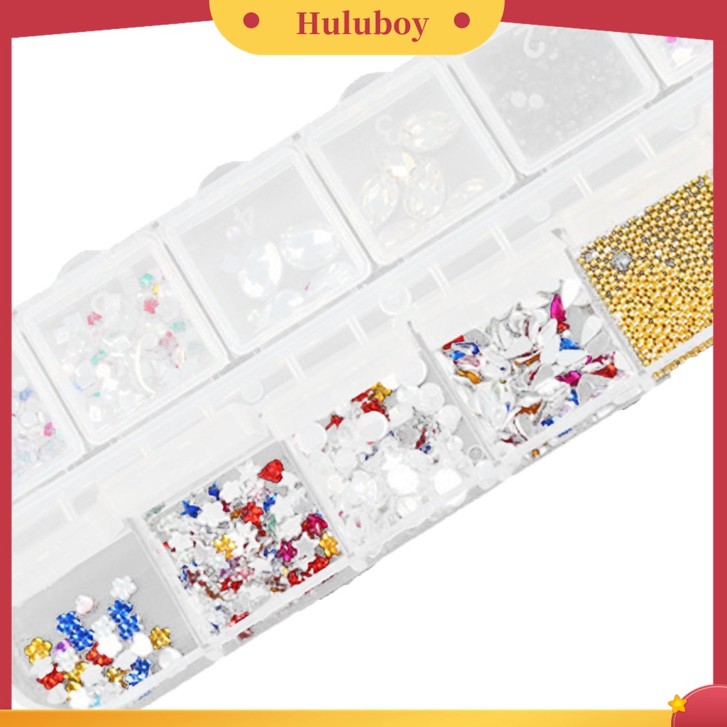 Huluboy Huluboy♡ Kotak Penyimpanan 12 Grid Bahan Metal Transparan Untuk Nail Art