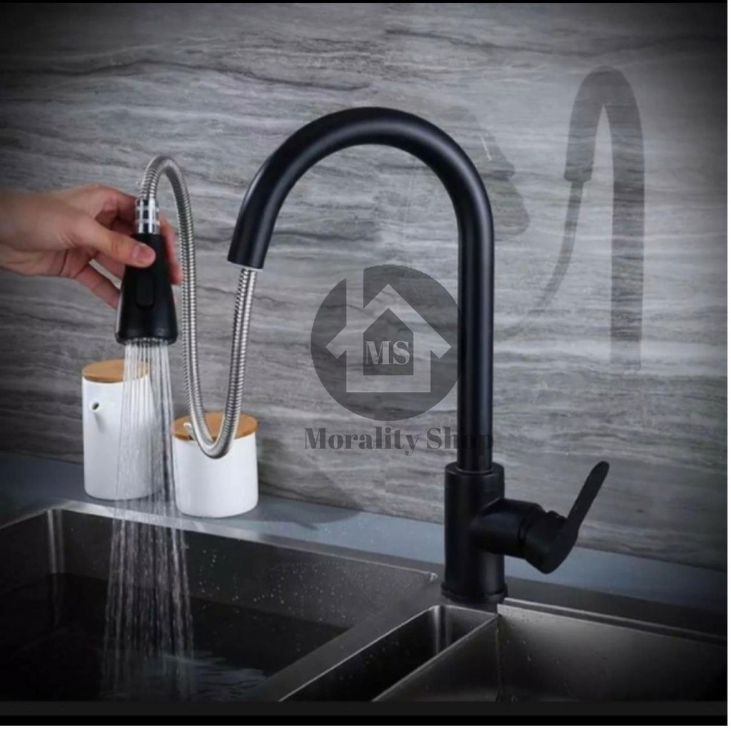 Kran Sink Tarik stainless Hitam 304 15BL-keran air cuci piring black stenlis dapur Fleksibel X05