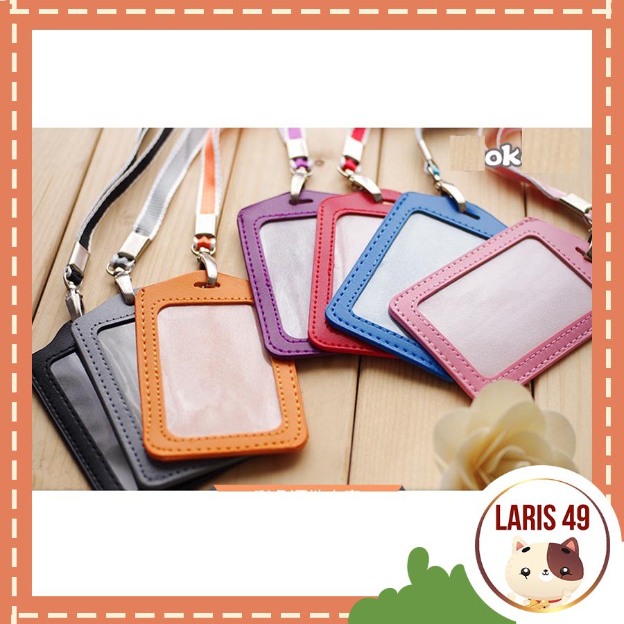 Laris49 [FREE TALI] Tempat Name Tag Kulit Kalung Sarung ID Id Card Kantor Gantung Card Holder - NMTG