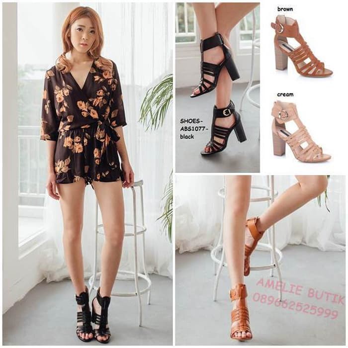 Sepatu Pesta Kerja Sandal Gladiator Ankle Open High Heels Korea Import BEST.