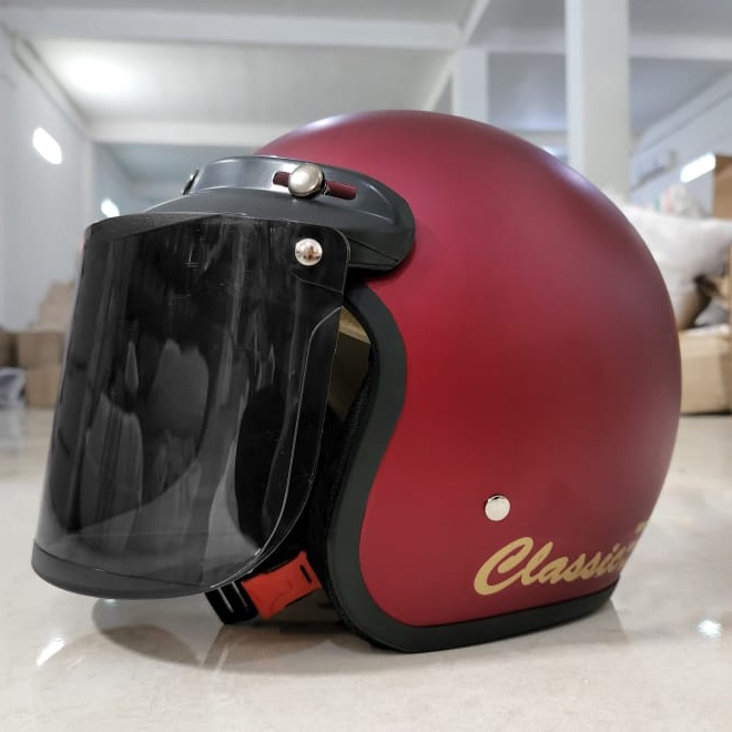 Helm Bogo Retro Dewasa Pria Wanita Polos Klasik SNI Motor-merah doff