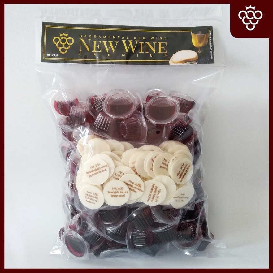 

Anggur Perjamuan Kudus Cup Premium + Hosti Ayat Kecil - Isi 100 Cup New Wine