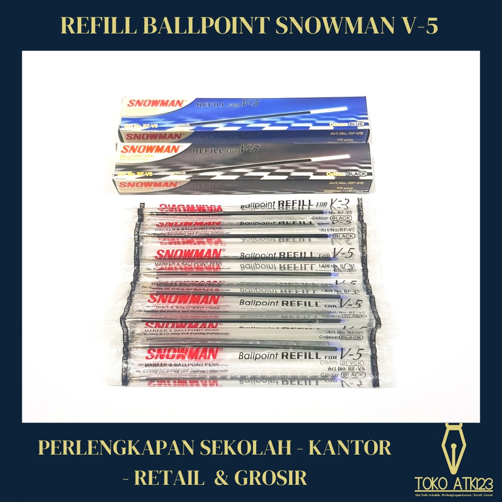 REFILL Ballpoint / Bolpen / Pulpen Snowman V5 V-5 Hitam Biru Merah