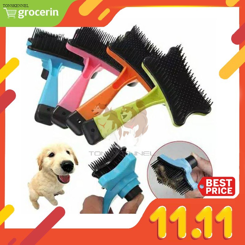 Sisir Bulu Rontok Kutu Grooming Brush Anjing Kucing Kelinci Manusia Tombol Bersih Sendiri