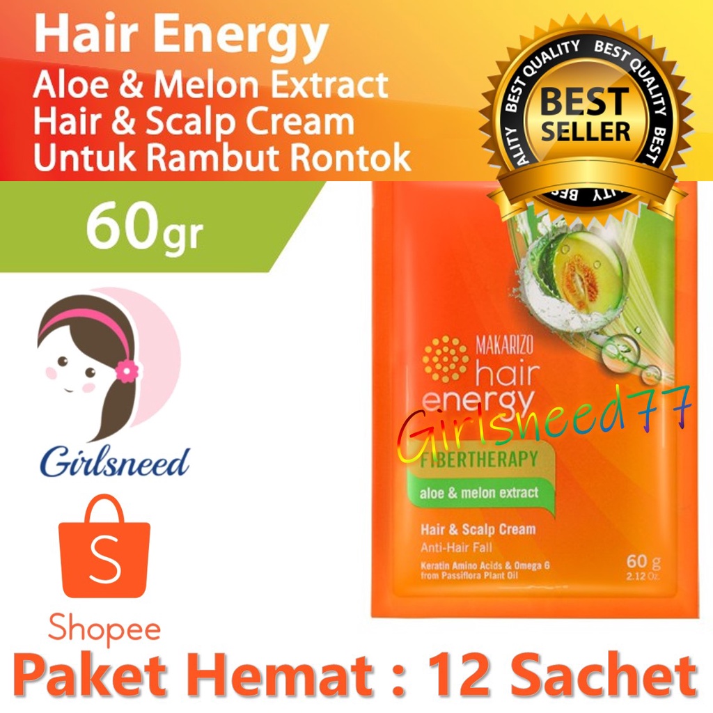 Makarizo Creambath 60gr x 12 Sachet Aloe &amp; Melon Extract Perawatan Rambut rONTOK GIRLSNEED77