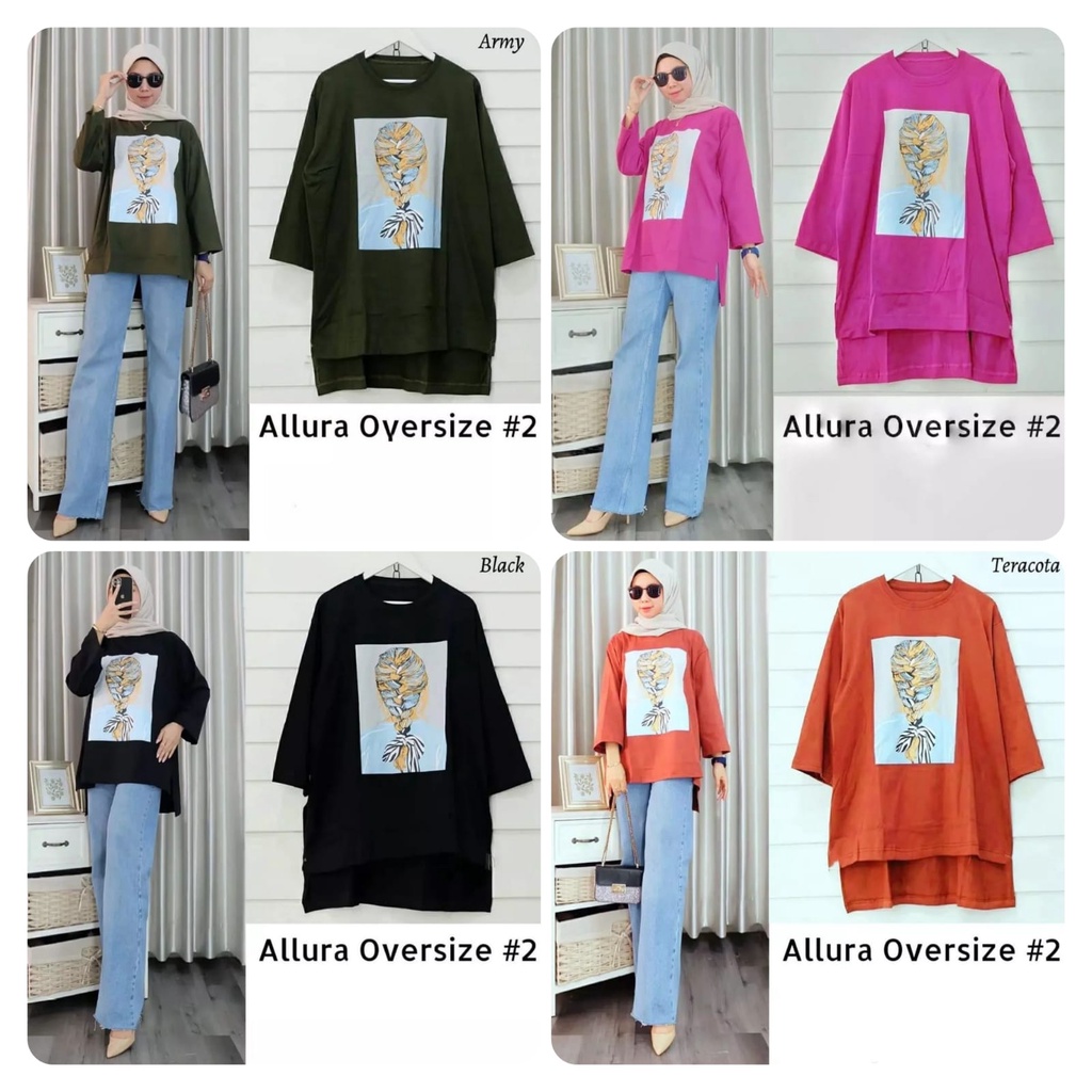 BAJU OVERSIZE ALLURA FASHION PAKAIAN WANITA ATASAN BLOUSE BABYTERRY SABLON PRINTNG EDHM / VSHM