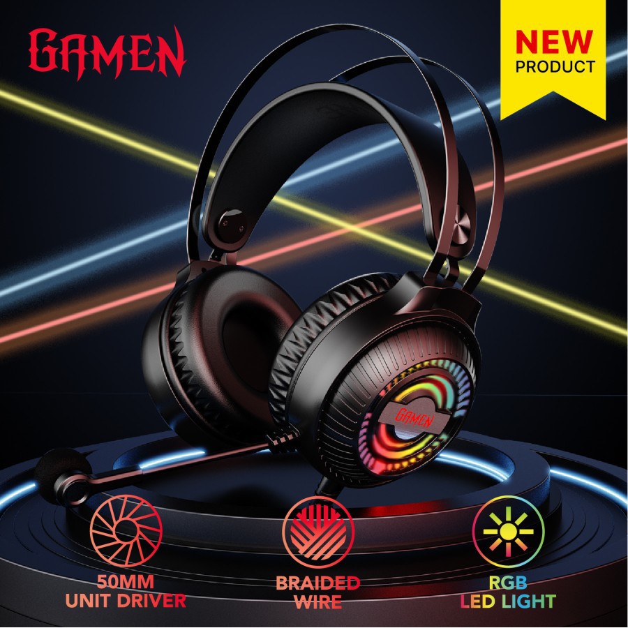 Headset Gaming GAMEN GH2100 Headphone RGB LED Light Wire Audio Jack - Garansi Resmi 1 Tahun