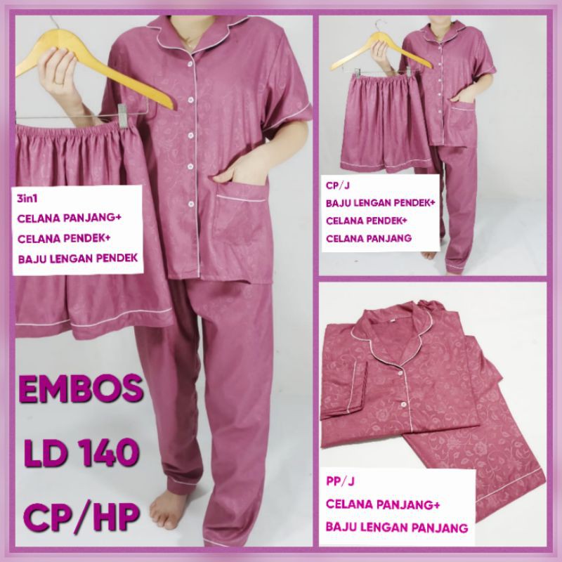 Baju Tidur Jumbo 3in1  Katun EMBOS Piyama Wanita