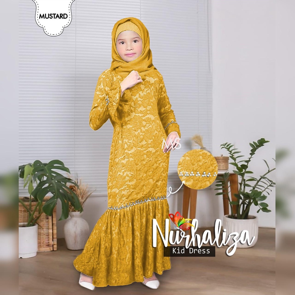 NURHALIZA MAXI DRESS BRUKAT ANAK 6-8th / GAMIS BRUKAT ANAK MUSLIMAH CANTIK MAXY KID NURHALIZA BAHAN MOSCREPE KOMBI BRUKAT