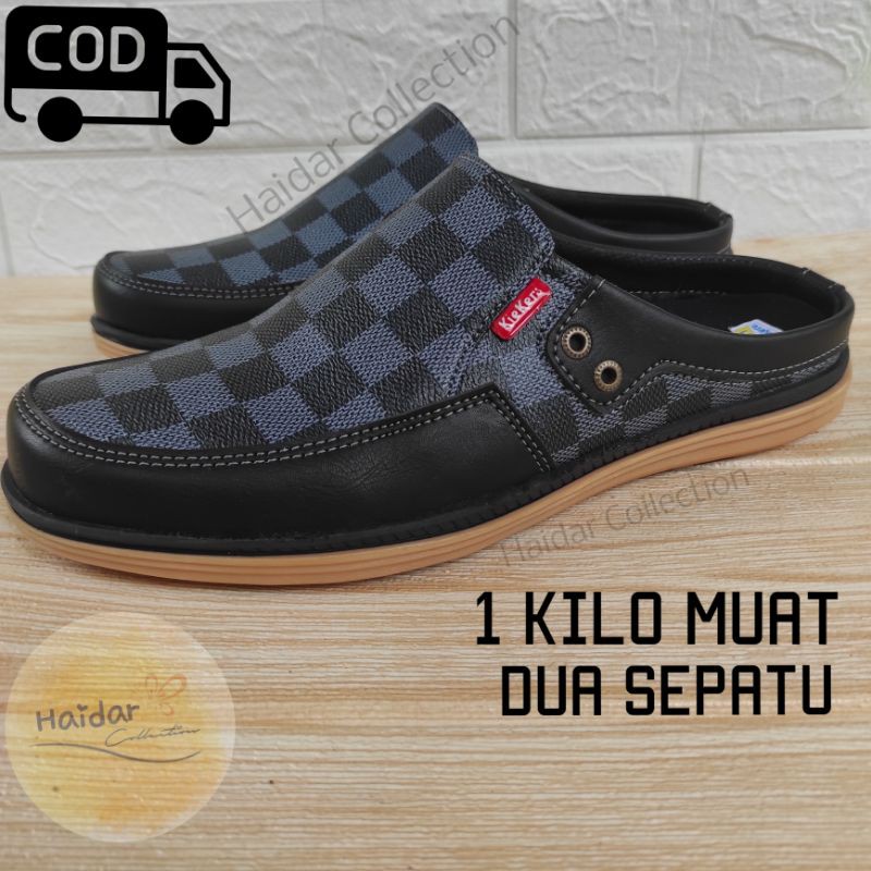 39-44 Bustong Pria Slip On Damier Kasual Sol Karet Kulit Sintetis Premium Original Import