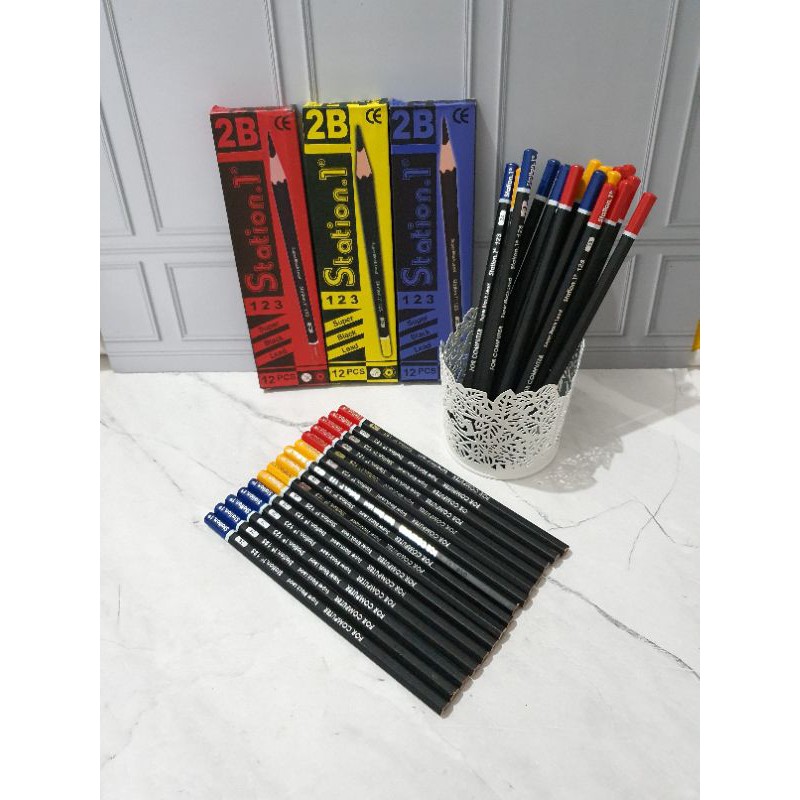 (12pc) pensil 2B murah/pensil 123/pensil kayu/pensil station 1 pasar bb