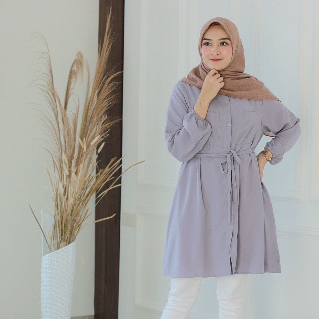 TM 25- COD Kemeja tunik wanita remaja cewek L ld 100 cm panjang murah busui kancing depan