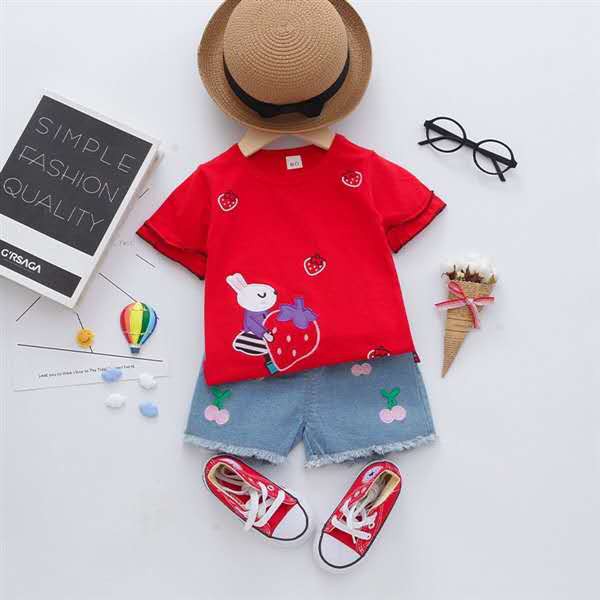 Setelan Baju Anak Perempuan Balita Import | Set Kaos Anak Cewek / Kualitas Premium harga Murah Rstrawberry MB