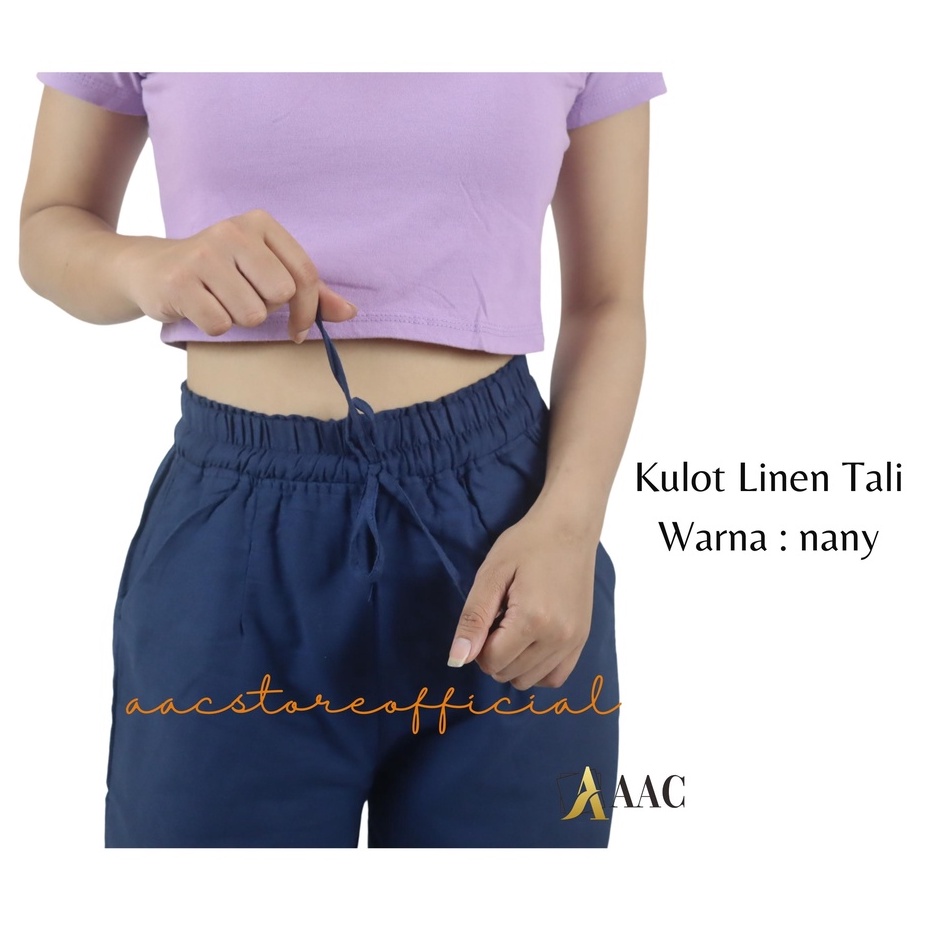 Kulot Linen Hight Waist Pinggang Tali , Celana Kulot Rami