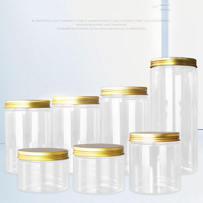 8 Sizes 250ml-1000ml Transparent PET Food Jar with Foil Lid/Plastic Storage Bottle For Food Candy Cookie/Aluminum Lids Cosmetic Jar/Cake Pastry Dessert Seal Box