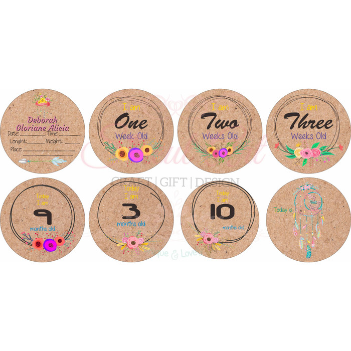 

Sineul Art Kartu Selfie Pertumbuhan Bayi/ Boho Round Baby Milestone Card
