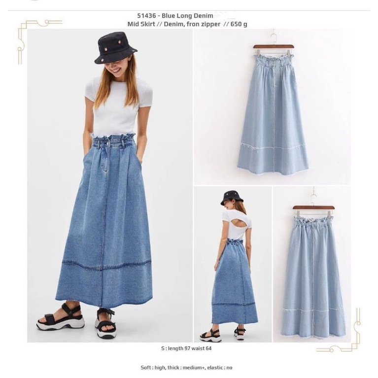 Rok panjang denim biru muda lucu