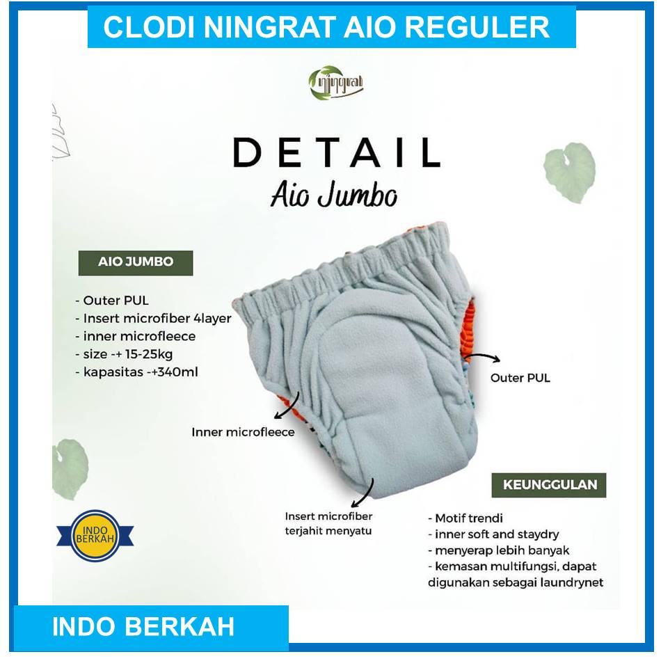 Clodi Ningrat Aio Reguler BB 5-17 Kg  Motif Polos Clodi Kain Cuci Ulang